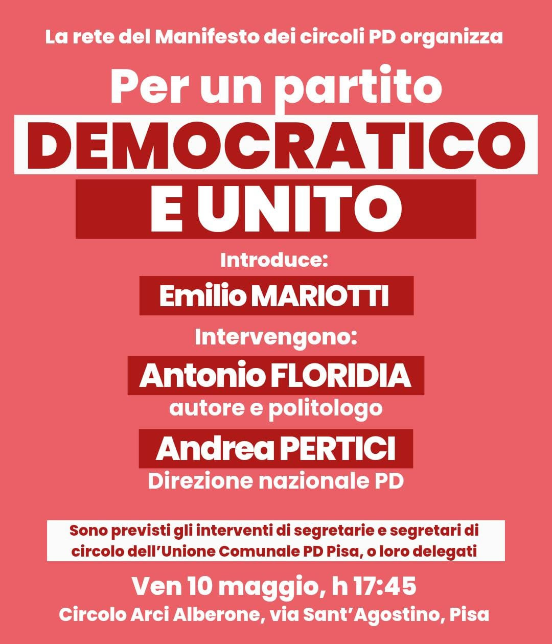 Per un Partito democratico e unito